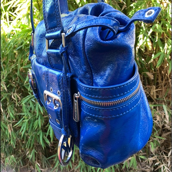 MICHAEL KORS blue patent leather satchel bag purse tote - Picture 8 of 15